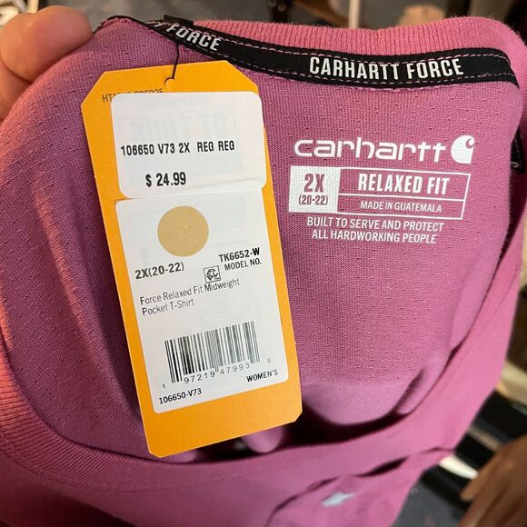 Women's 2X Carhartt Force Relaxed Fit Midweight Pocket T-Shirt Pink NEW - Picture 6 of 7
